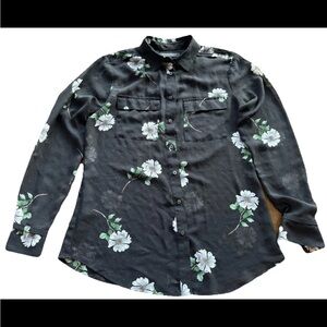 J. Crew Sheer Black Floral Blouse Button Down Women’s Size XS Long Sleeve Top